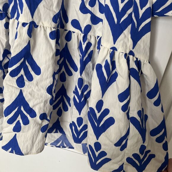 Zara Tiered Tunic Dress Large Carrie Babydoll Vine White Blue Beach Preppy Blog - Picture 6 of 9
